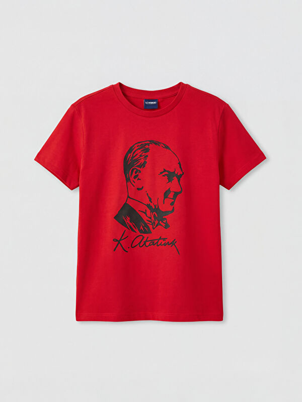 LCW Kids Bisiklet Yaka Atatürk Baskılı Kız Çocuk Tişört