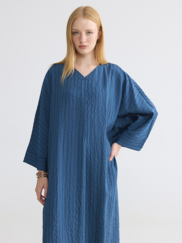 LCW Modest V Neck Striped Oversize Dress