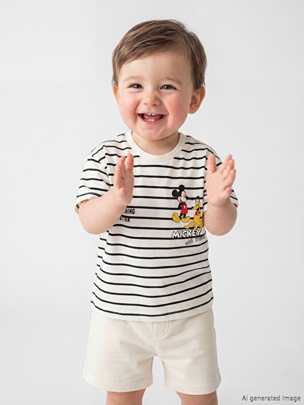 LCW baby Crew Neck Mickey Mouse Printed Baby Boys' T-Shirt