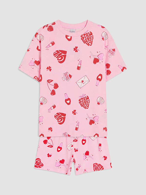 LCW Kids Printed Girls' Shortie Pyjamas Set