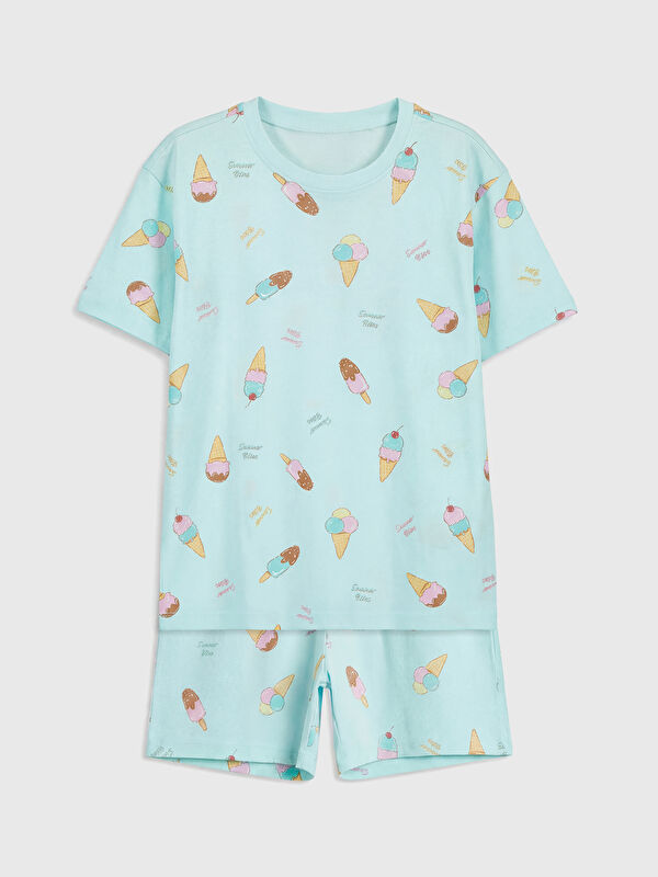 LCW Kids Printed Girls' Shortie Pyjamas Set