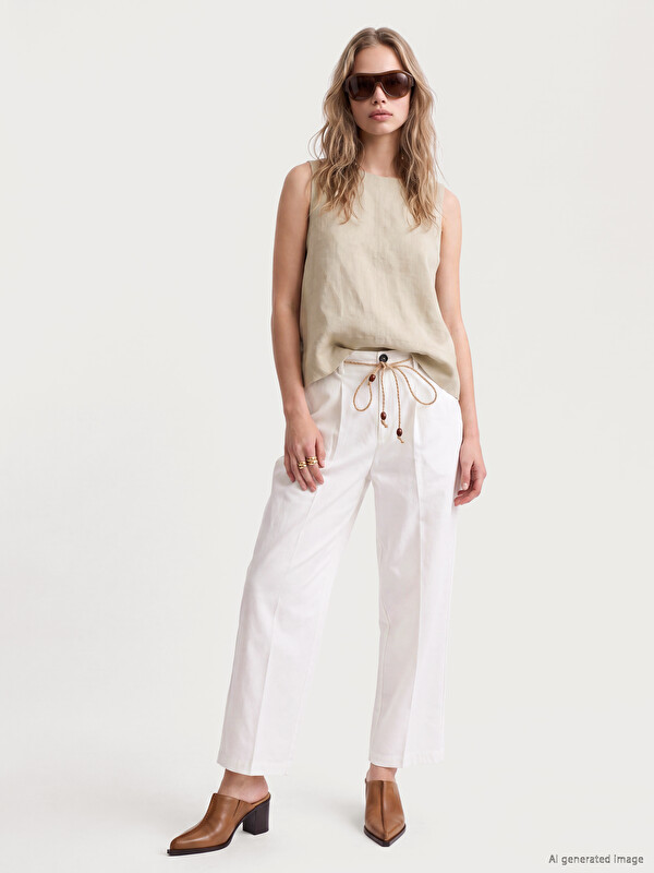 LCW Vision Belted Carrot Cut Women's Fabric Trousers