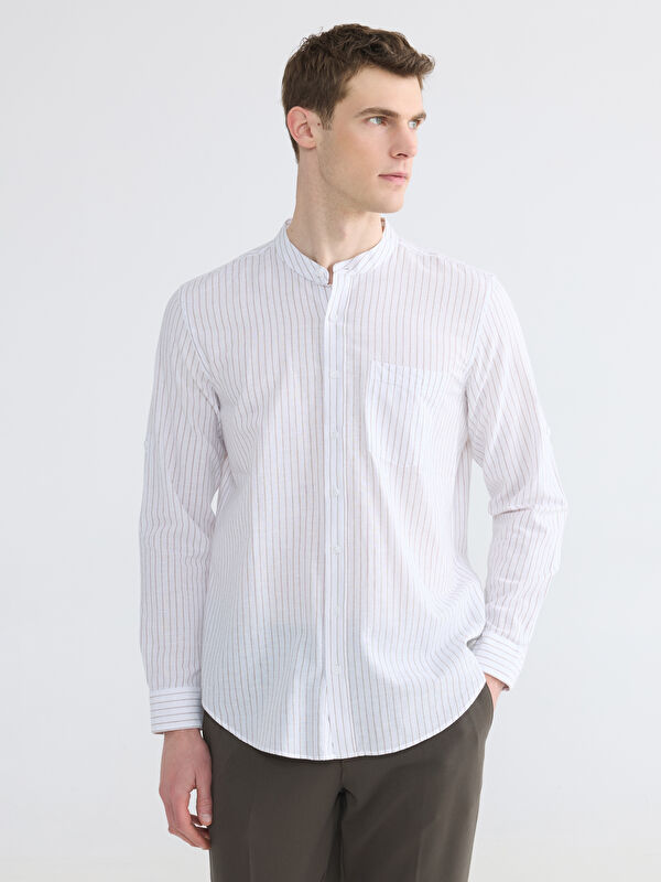 LCWAIKIKI Classic Regular Fit Gestreiftes Leinenmischgewebe Herrenhemd