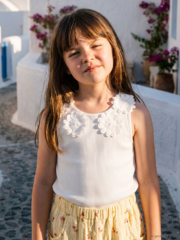 LCW Kids ყვავილებით დეტალიზებული გოგონების რიბირებული უმკლავო მაისური