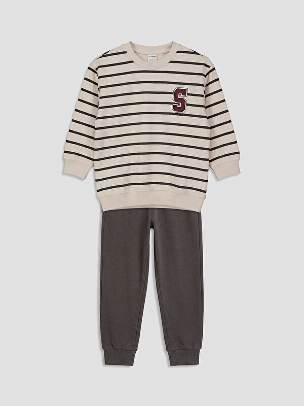 LCW Kids Crew Neck Striped Boys' Sweatshirt And Sweatpants 2 Pack