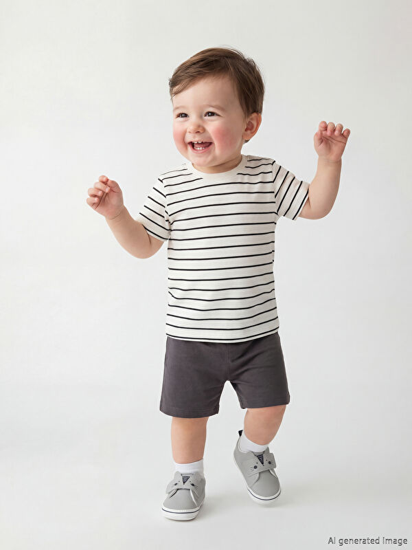 LCW baby Çizgili Erkek Bebek Tişört ve Şort