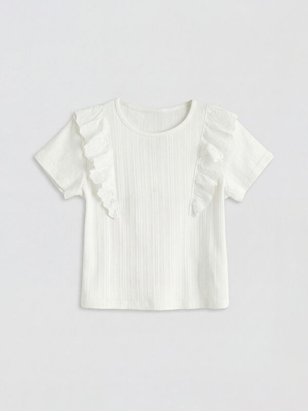 LCW Kids Crew Neck Ruffle Detailed Girls' T-Shirt