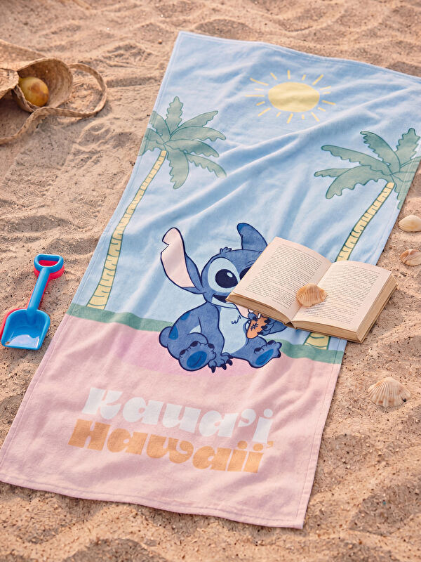 LCW HOME Lilo ve Stitch Baskılı Pamuklu Kız Çocuk Plaj Havlusu 70x150 cm