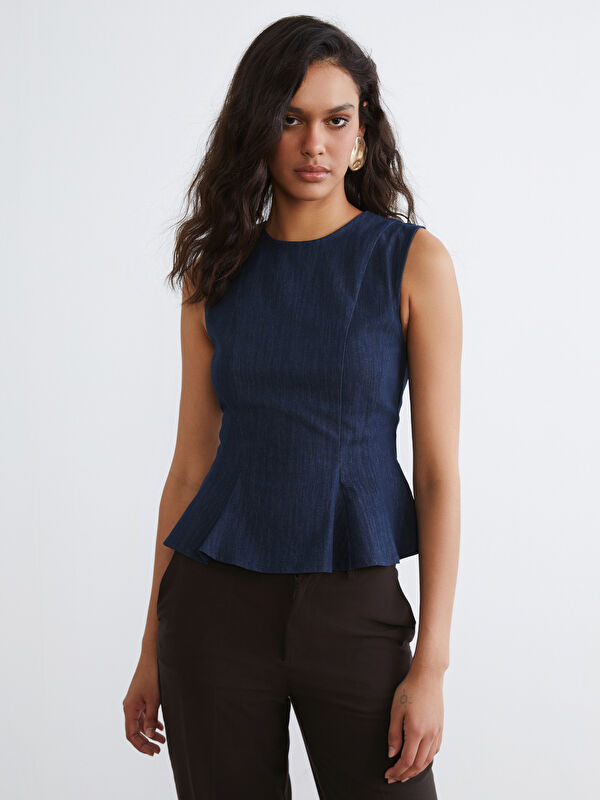 LCW Vision Bisiklet Yaka Peplum Jean Bluz