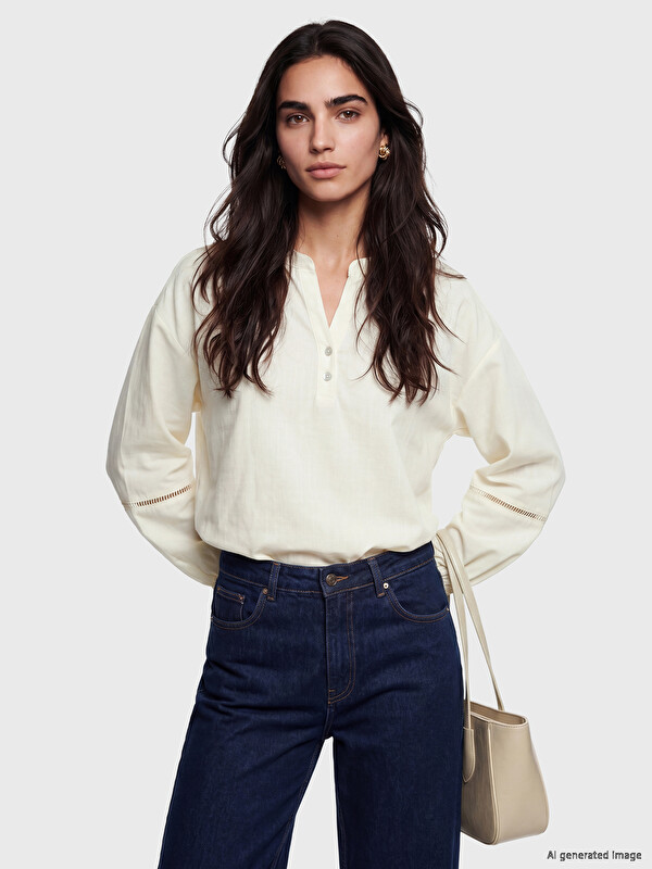 LCW Vision Notch Neck Eyelet Detailed Blouse