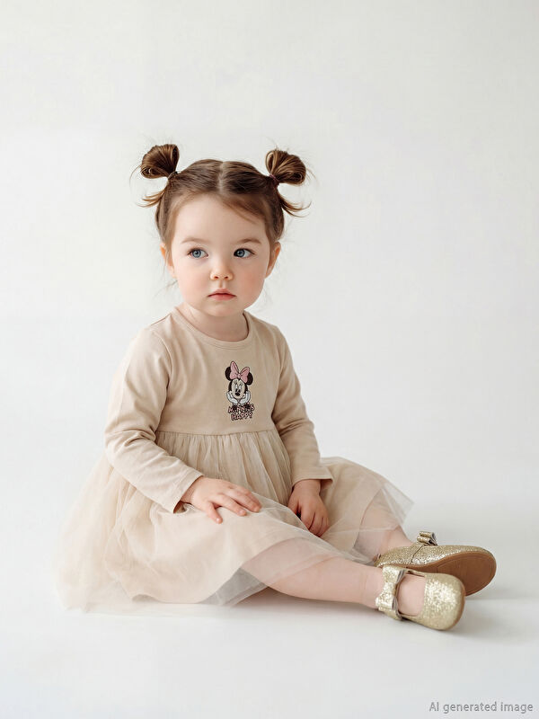 LCW baby Minnie Mouse Baskılı Kız Bebek Tüllü Elbise