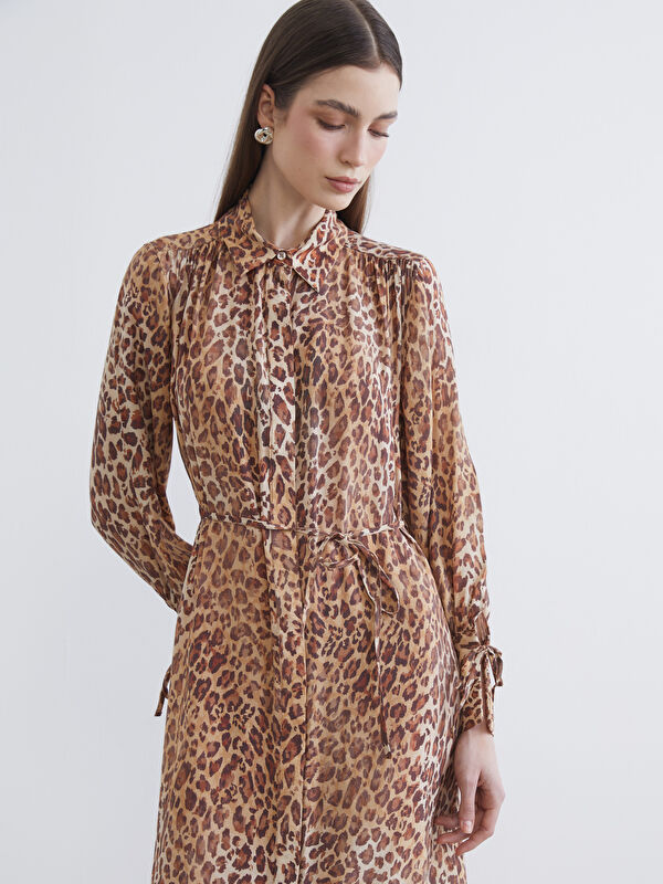 LCW Modest Leopar Desenli Modal Karışımlı Gömlek Elbise