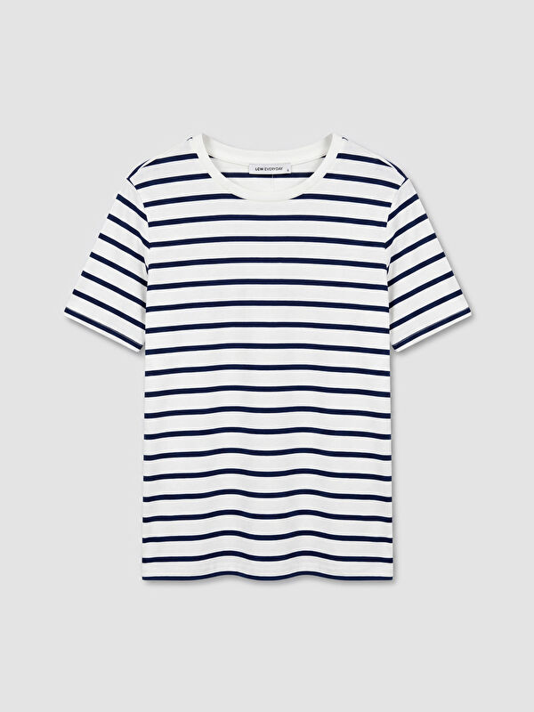 LCWAIKIKI Basic Gestreiftes T-Shirt mit Rundhalsausschnitt für Damen