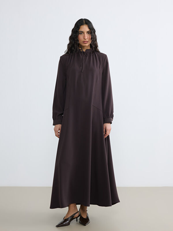 LCW Modest Bağlama Yaka Büzgülü Krep Elbise