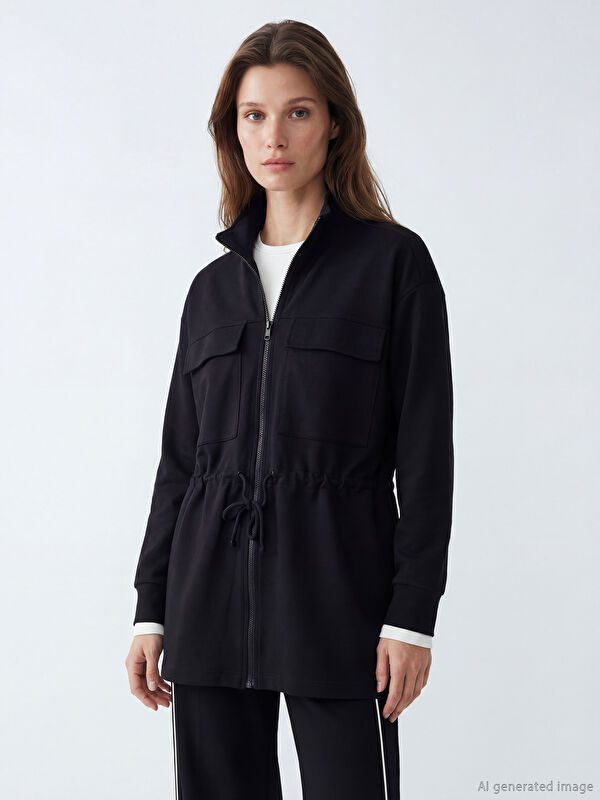 LCW Modest Dik Yaka Soft Touch Kadın Fermuarlı Sweatshirt	