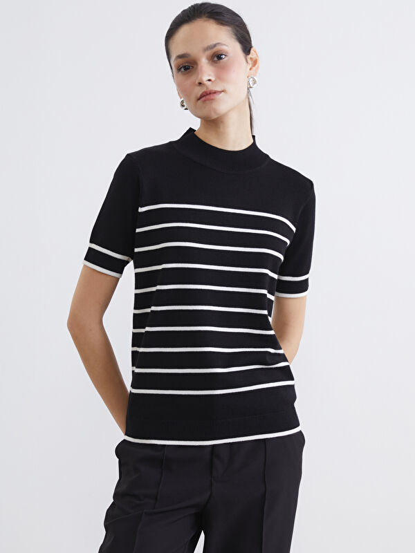 LCW Modest Funnel Neck Striped Women's Knitwear Sweater