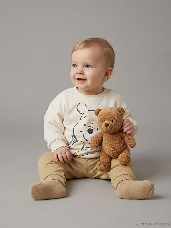 LCW baby Winnie the Pooh Baskılı Erkek Bebek Sweatshirt ve Eşofman Alt