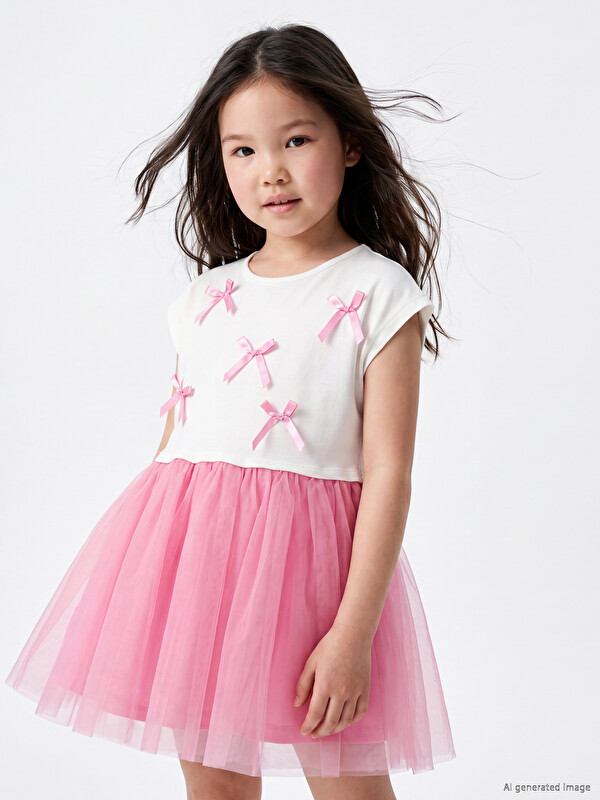 LCW Kids Girls' Tulle Dress with Bow