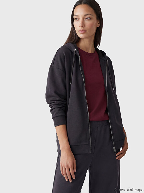 LCW EVERYDAY Kapüşonlu Yaka Kadın Fermuarlı Sweatshirt