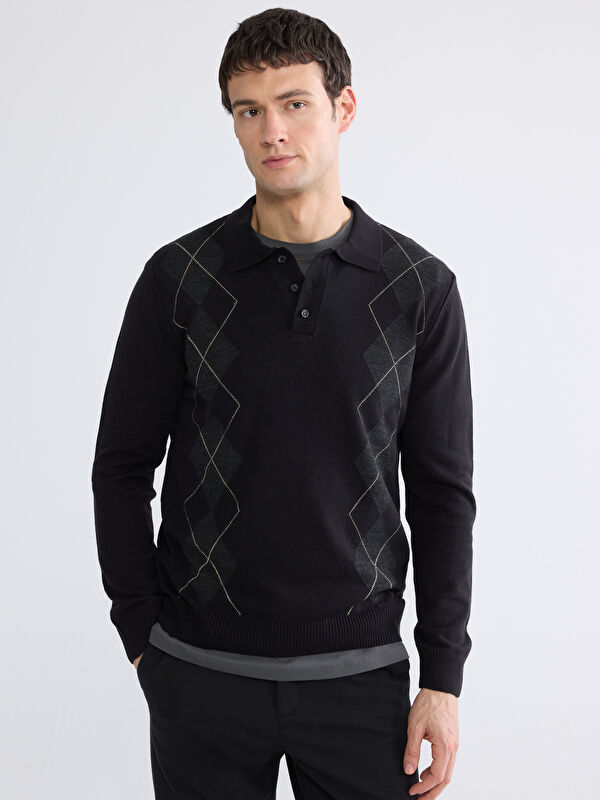 SOUTHBLUE Polo-neck argyle knit sweater for men