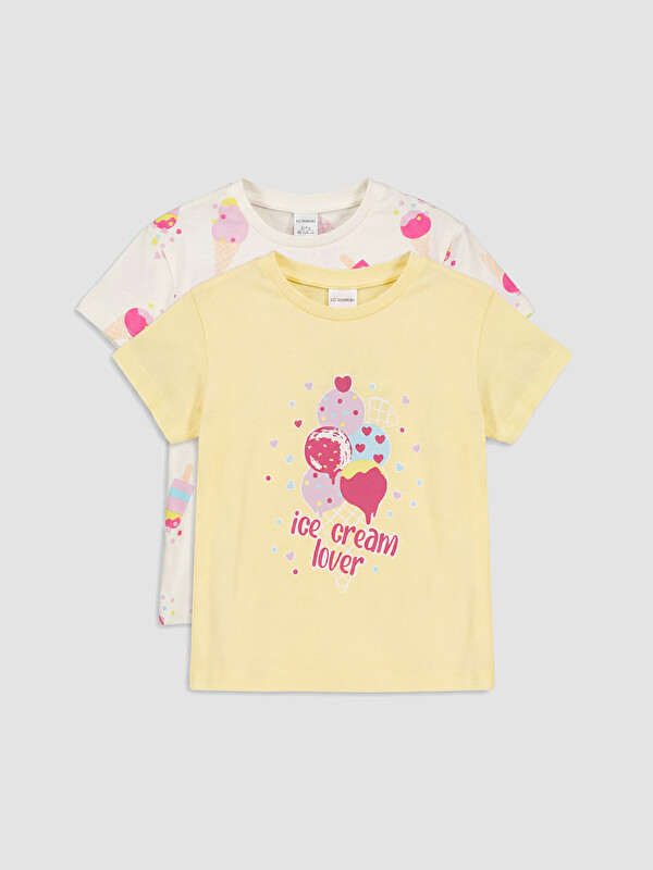 LCW Kids Crew Neck Printed Girls' 2 Pack T-Shirt