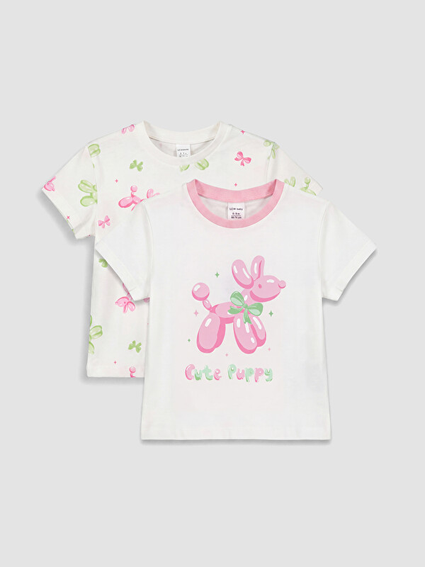 LCW Kids Crew Neck Printed Girls' T-Shirt 2 Pack