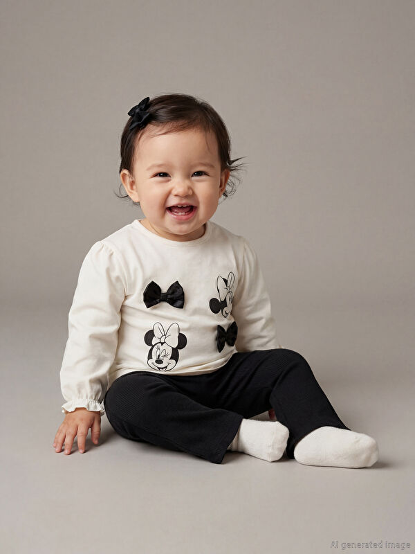 LCW baby Minnie Mouse Baskılı Kız Bebek Bluz ve Tayt