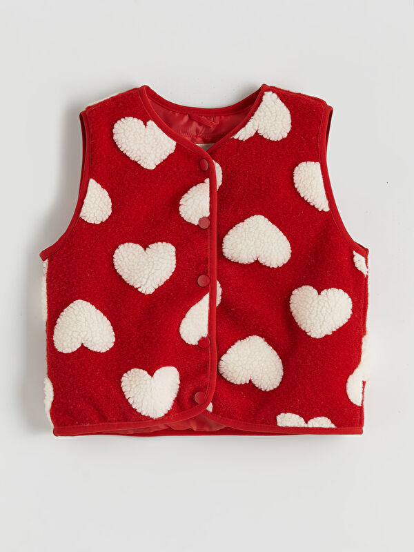 LCW Kids V Neck Heart Embroidered Girl's Waistcoat