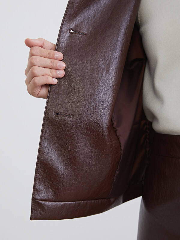 LCW STUDIO Shirt Collar Women's Faux Leather Jacket - S6IG81Z8-KJN