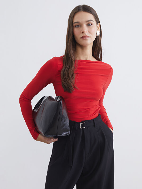 LCW Vision Draped Neck Ruched Blouse