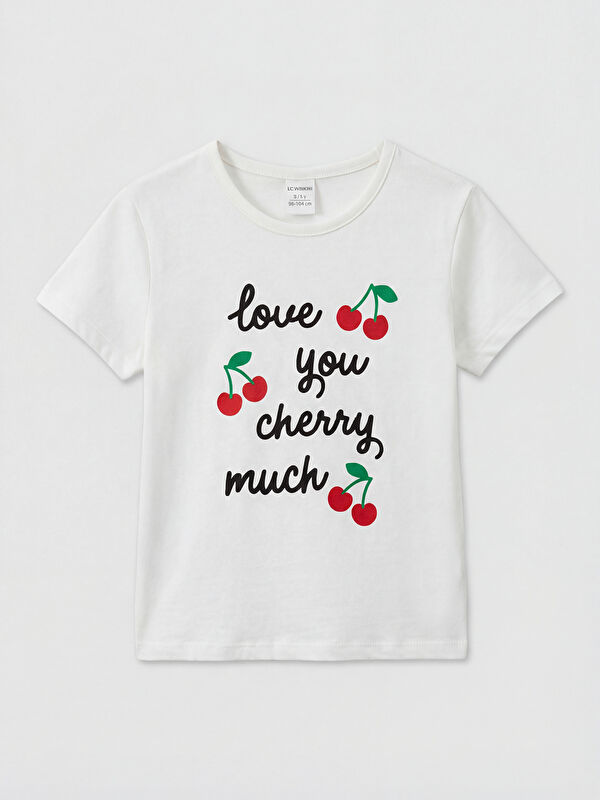 LCW Kids Crew Neck Printed Short Sleeve Girls' T-Shirt