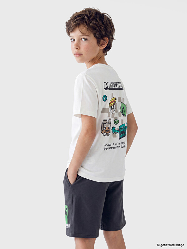 LCW Kids Bisiklet Yaka Minecraft Baskılı Erkek Çocuk Tişört