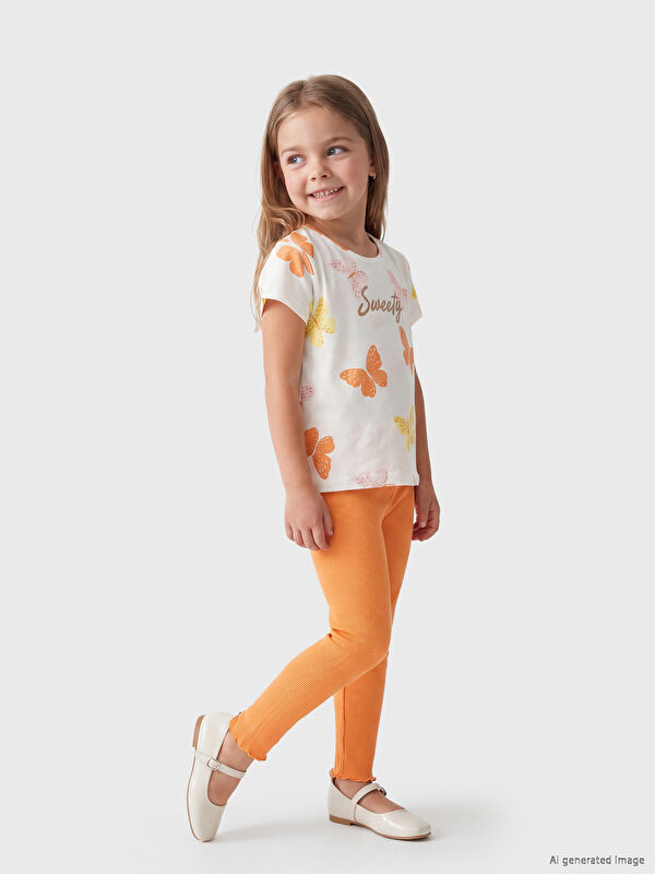 LCW Kids Kelebek Baskılı Kız Çocuk Tişört ve Tayt