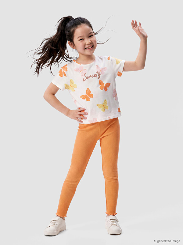 LCW Kids Butterfly Printed Girls' T-shirt and Leggings