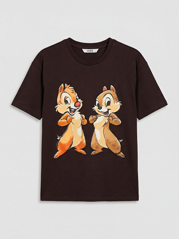 XSIDE تي شيرت نسائي واسع مطبوع بياقة دائرية من Chip and Dale