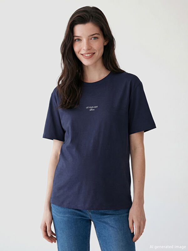 LCW Comfort Crew Neck Embroidered Soft Touch Women's T-Shirt