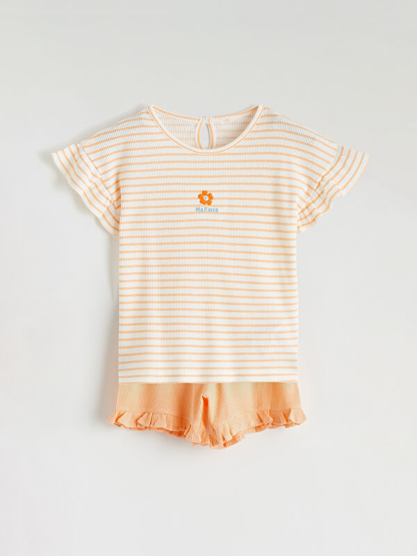 LCW Kids Flower Embroidered Girls' T-Shirt and Shorts