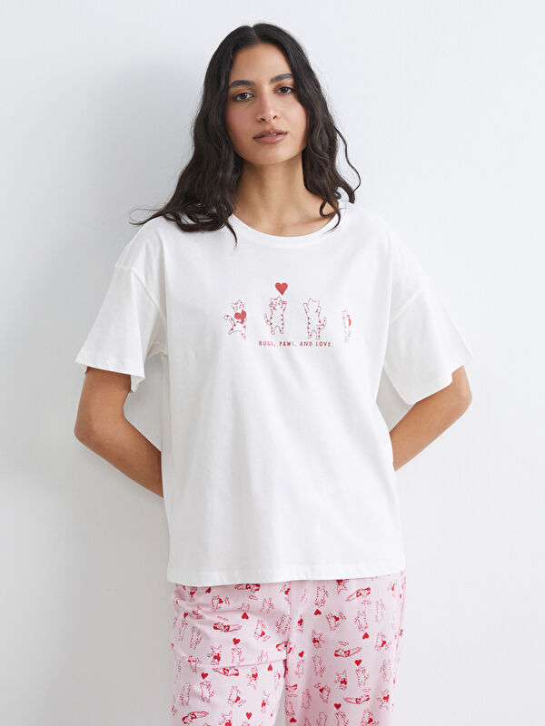 LCW DREAM Bisiklet Yaka Baskılı Kadın Pijama Takım