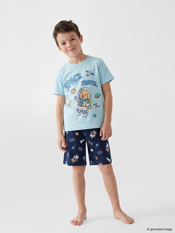 LCW Kids Crew Neck Boys' Shortie Pyjamas Set