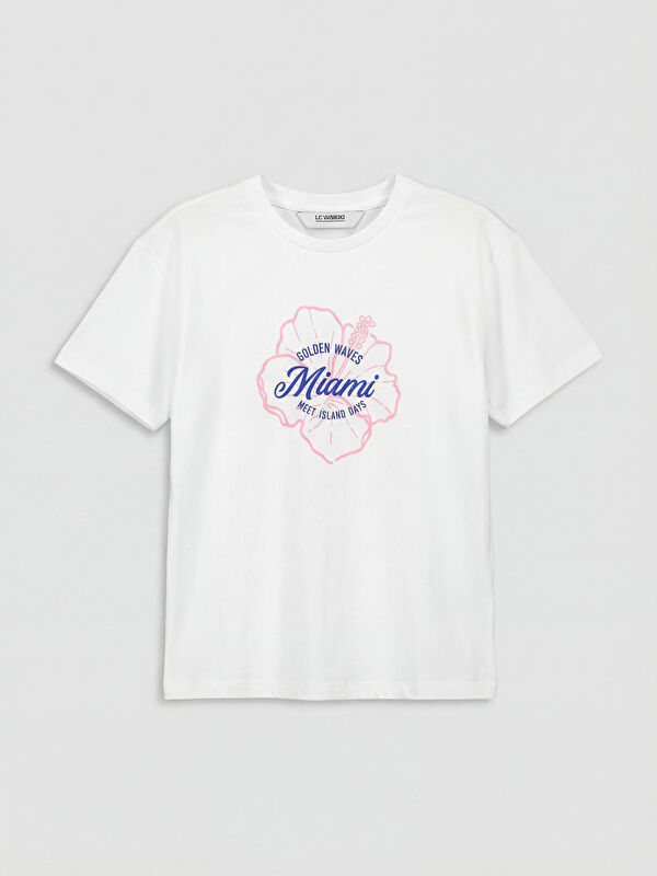LCW Kids Crew Neck Miami Printed Girls' T-Shirt
