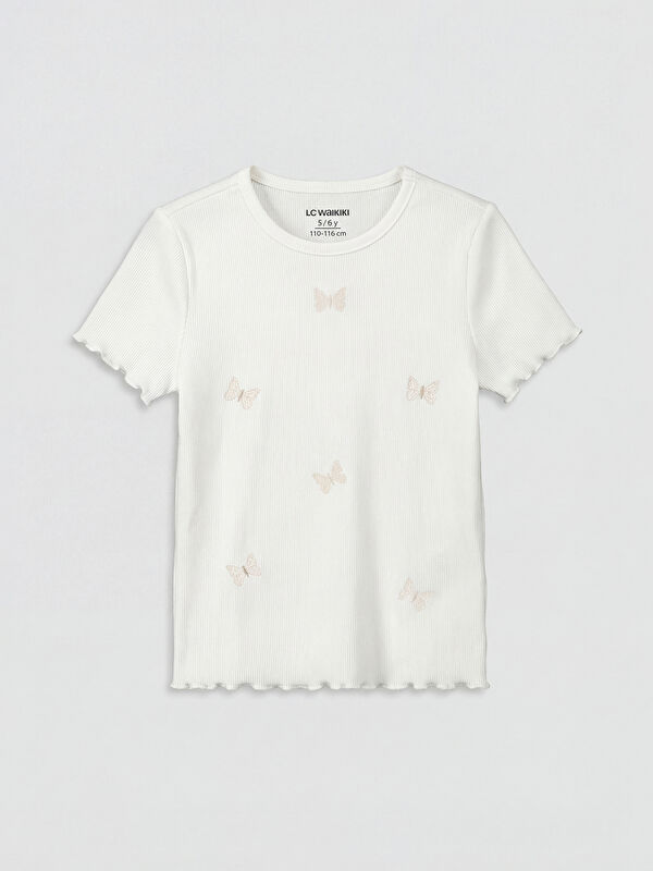 LCW Kids Embroidered Girls' Ribbed T-Shirt