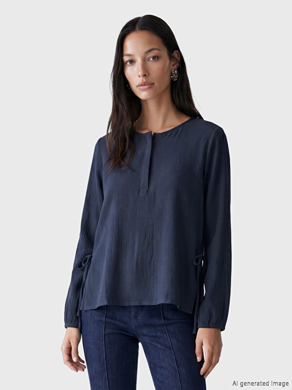 LCWAIKIKI Classic Crew Neck Lace-up Textured Blouse