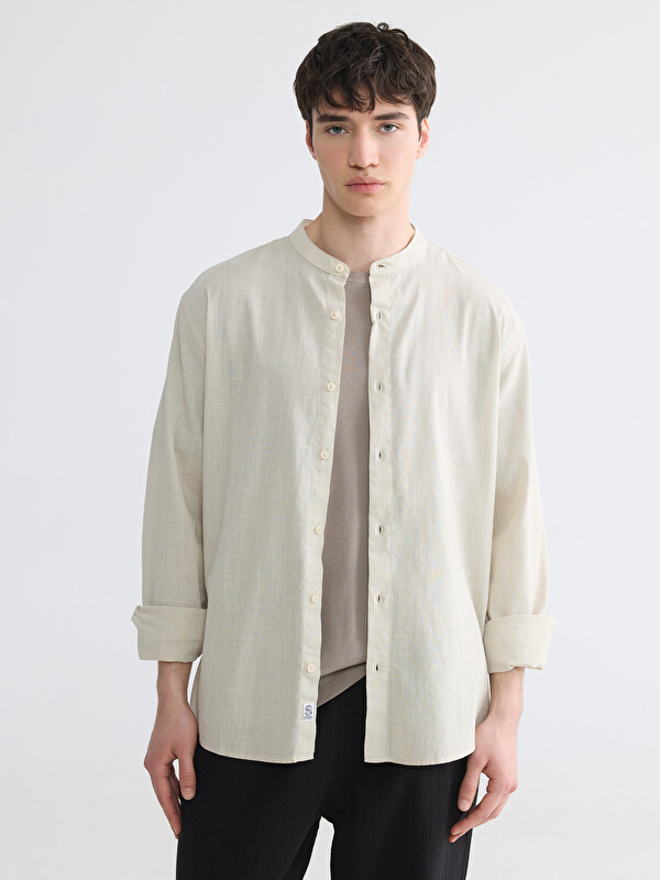 XSIDE Regular Fit Grandad Collar Poplin Men's Shirt
