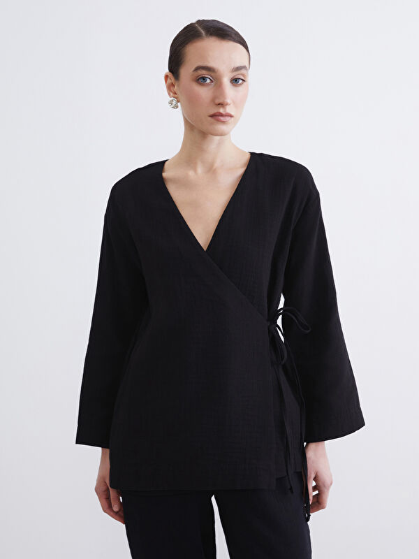 LCW Modest Kruvaze Yaka Kadın Müslin Kimono	
