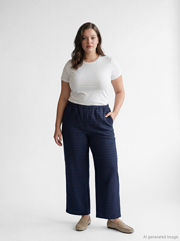 LCW Vision Elastic Waist Dobby Fabric Women's Trousers