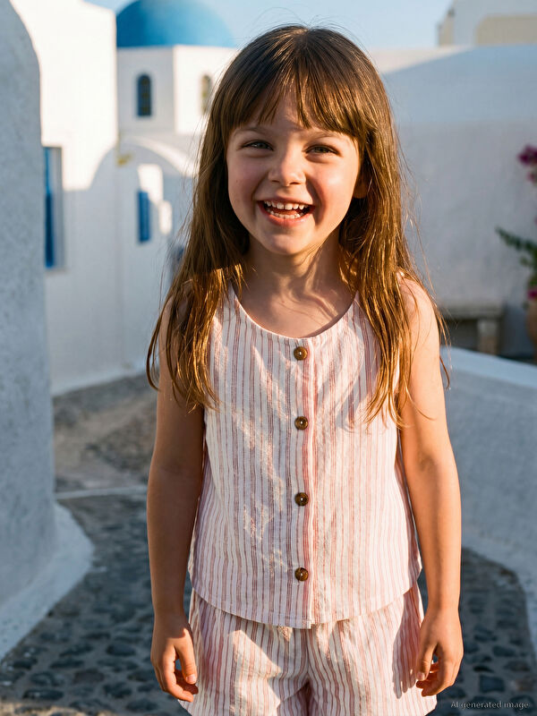 LCW Kids Crew Neck Striped Girls' Blouse And Shorts