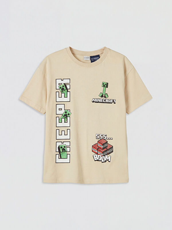 LCW Kids Bisiklet Yaka Minecraft Baskılı Erkek Çocuk Tişört