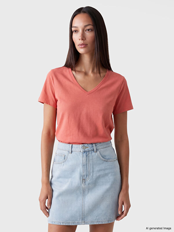 LCWAIKIKI Basic V Neck Slim Fit Short Sleeve Women's Body