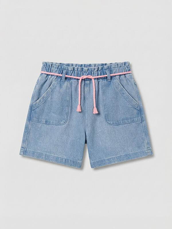 LCW Kids Girls' Denim Look Elastic Waist Shorts