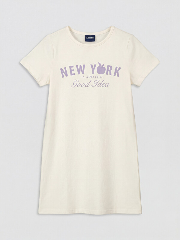 LC WAIKIKI Crew Neck New York Printed Girls' Dress